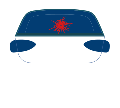 Logo de remplacement de vitre arrière, une voiture vue de derrière avec un impact dans la vitre arrière